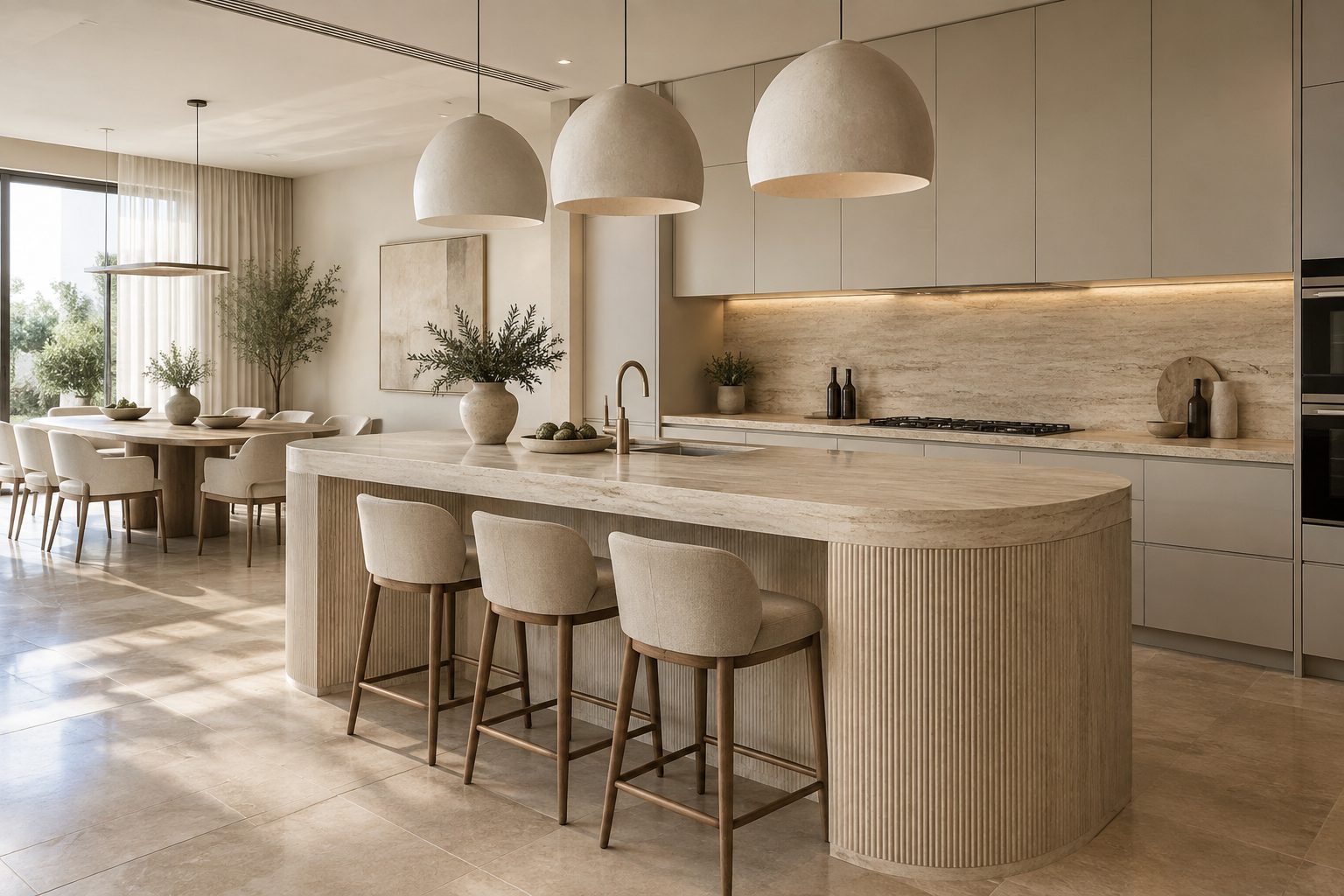 Curved fluted island kitchen
